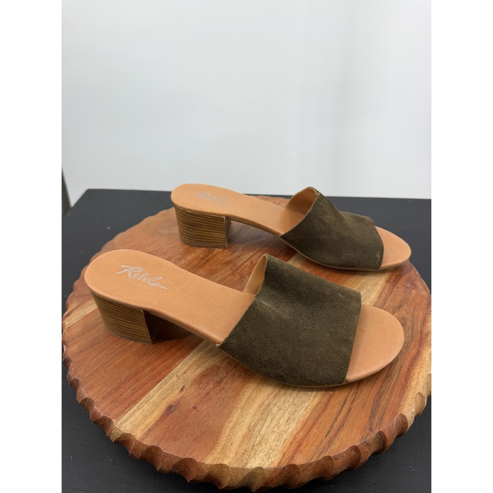 Rebels Mule Dia Sandals Women Size 11 Olive Green Suede leather Block Heel Italy